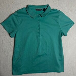 Lands End Womens XL 18 Teal Green Short Sleeve Polo Shirt Cotton Blend Classic
